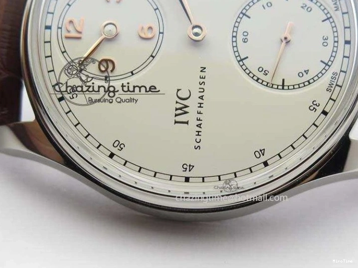 MIROTIME 0511 Sustainable Portuguese IW5444 SS White Dial RG Numbers On Brown Leather Strap A 7256